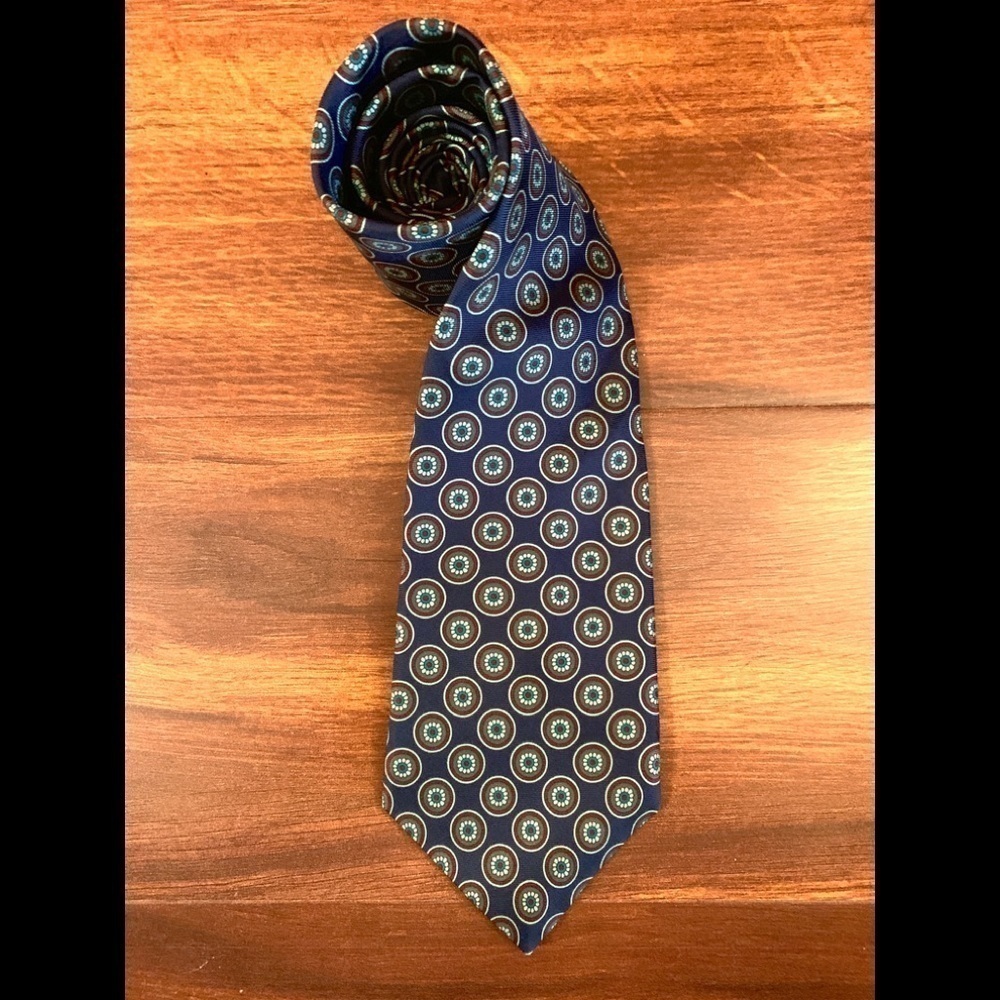 GUY LAROCHE Vintage Blue Silk Floral Print Necktie
